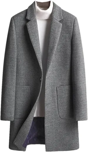 Haitpant Business Wool Long Coat For Men, Winter Solid Padded Cotton Woolen Trench Coat Youth Korean Clothing