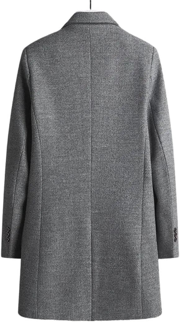Haitpant Business Wool Long Coat For Men, Winter Solid Padded Cotton Woolen Trench Coat Youth Korean Clothing