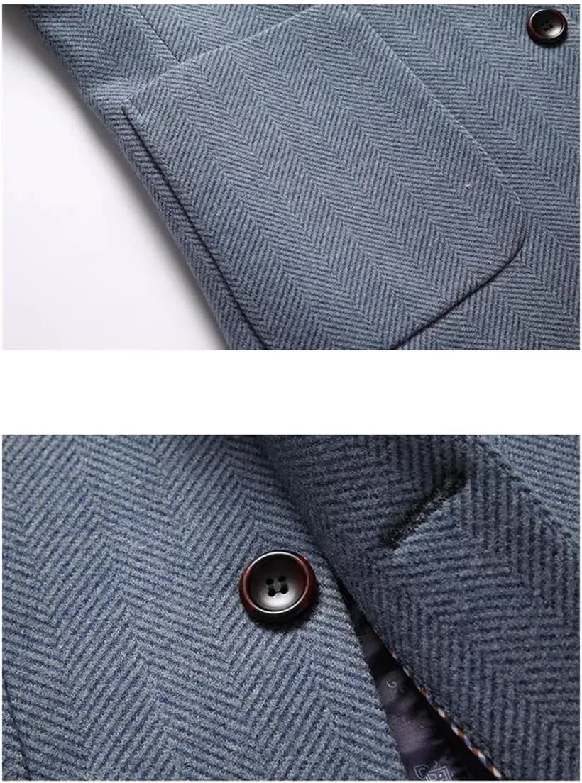 Haitpant Business Wool Long Coat For Men, Winter Solid Padded Cotton Woolen Trench Coat Youth Korean Clothing