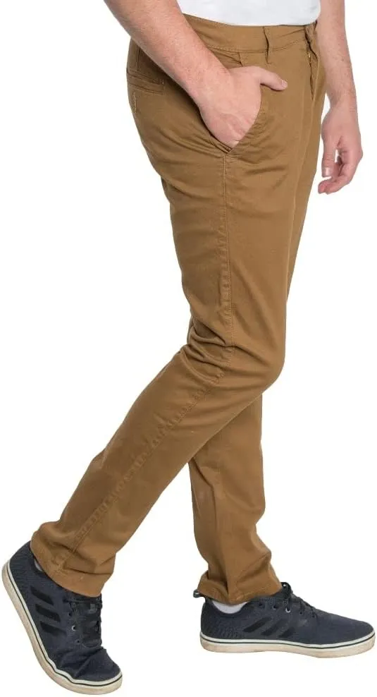Hawks Bay Men's Chino Stretch Slim Fit Pants Zip Fly Button Closure