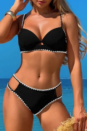 Hit Color Shell Stitch Trim Playful Cutout Bikini