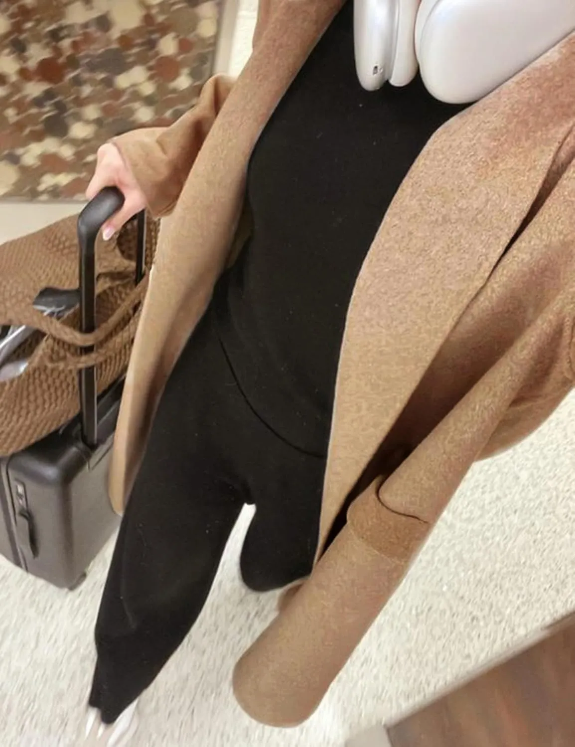 Hooever Women's Long Cardigan Wool Coat Open Front Pockets Warm Lapel Jacket Coat Fall Outerwear