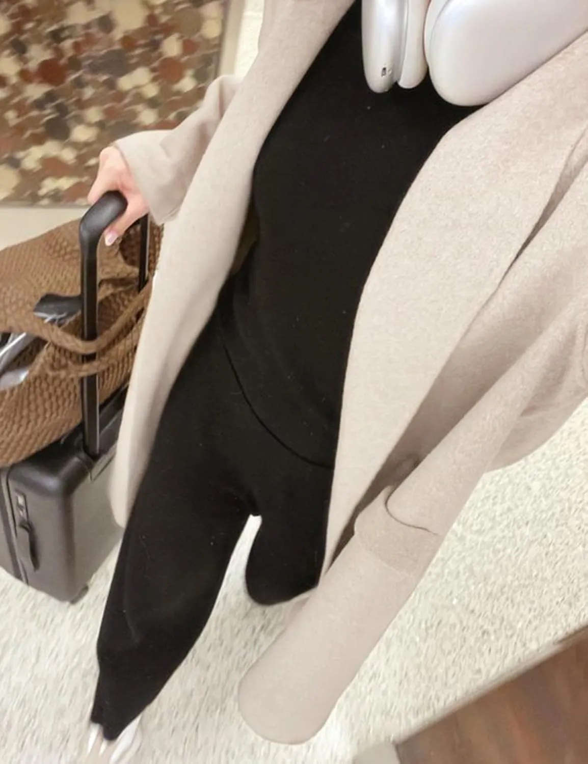 Hooever Women's Long Cardigan Wool Coat Open Front Pockets Warm Lapel Jacket Coat Fall Outerwear