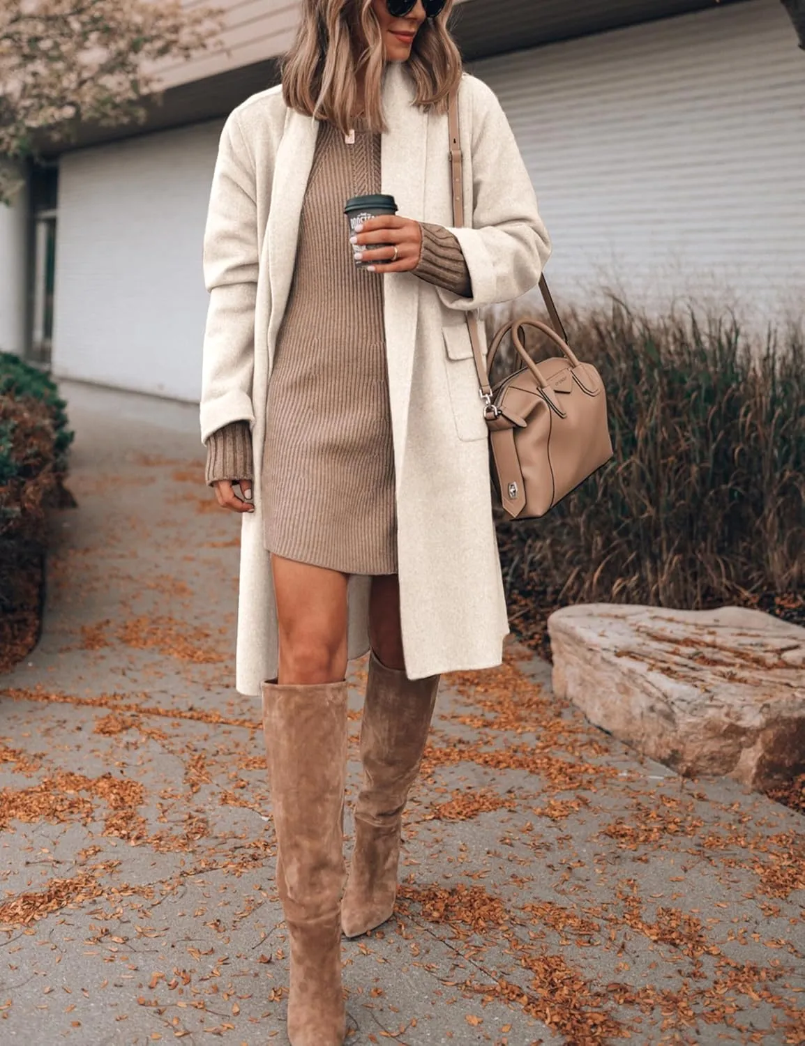 Hooever Women's Long Cardigan Wool Coat Open Front Pockets Warm Lapel Jacket Coat Fall Outerwear