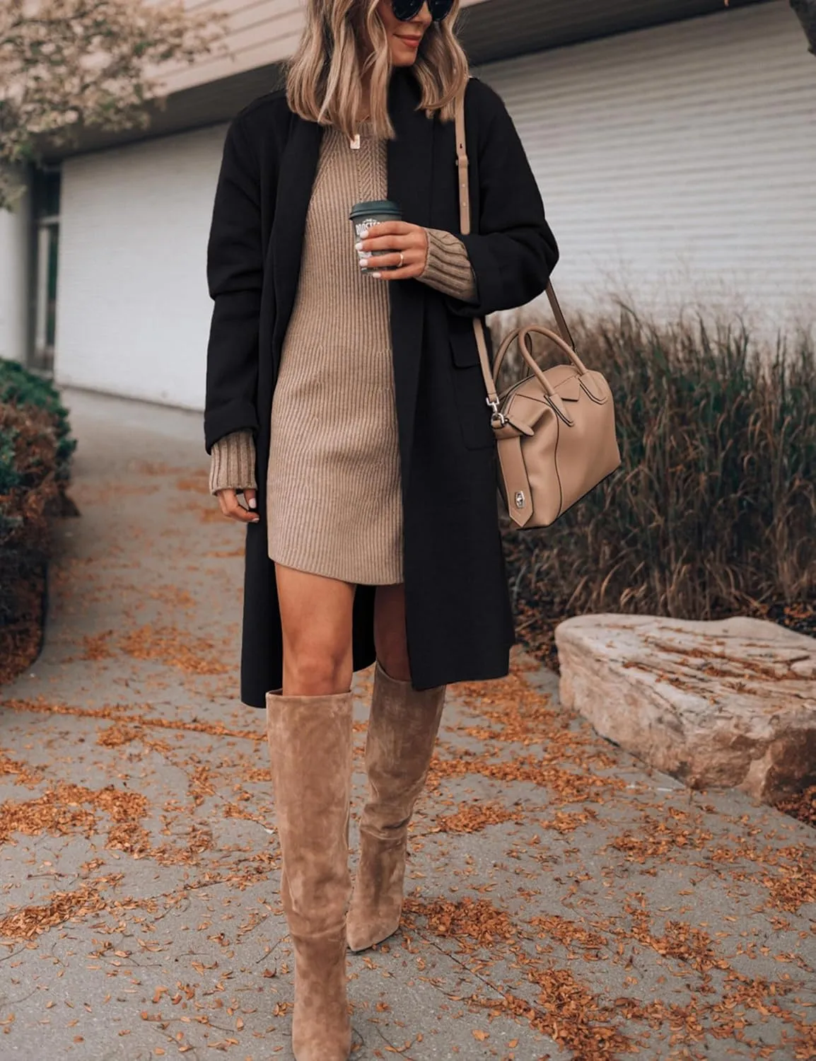Hooever Women's Long Cardigan Wool Coat Open Front Pockets Warm Lapel Jacket Coat Fall Outerwear