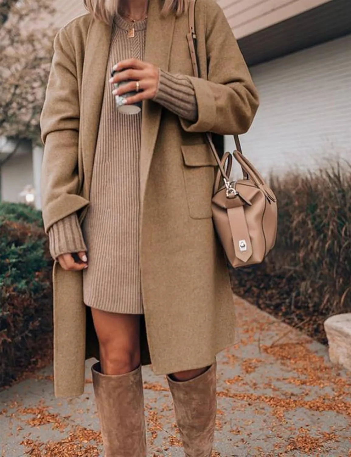 Hooever Women's Long Cardigan Wool Coat Open Front Pockets Warm Lapel Jacket Coat Fall Outerwear