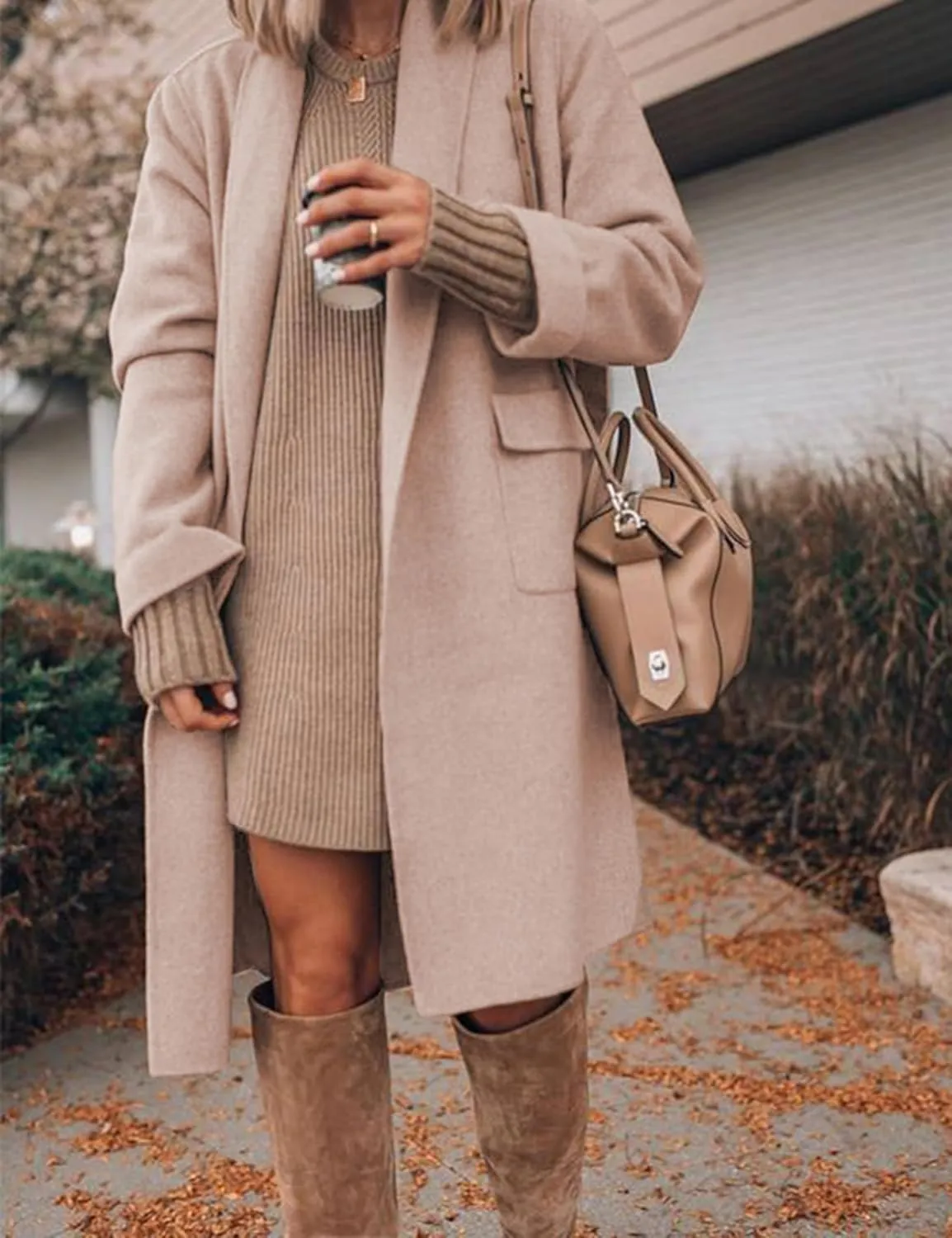 Hooever Women's Long Cardigan Wool Coat Open Front Pockets Warm Lapel Jacket Coat Fall Outerwear