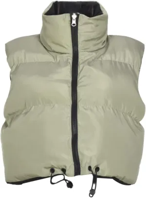 HOULENGS Women's Stand Collar Reversible Crop Padded Vest Coat Sleeveless Zip Up Puffer Gilet Outerwear