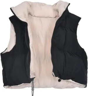 HOULENGS Women's Stand Collar Reversible Crop Padded Vest Coat Sleeveless Zip Up Puffer Gilet Outerwear