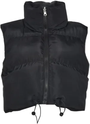 HOULENGS Women's Stand Collar Reversible Crop Padded Vest Coat Sleeveless Zip Up Puffer Gilet Outerwear