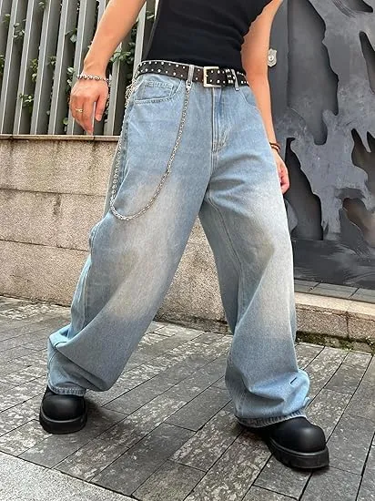HUNGSON Mens Baggy Jeans for Men Women Wide Leg Denim Pants Casual Loose Fit Long Trousers Streetwear Hip Hop Jeans