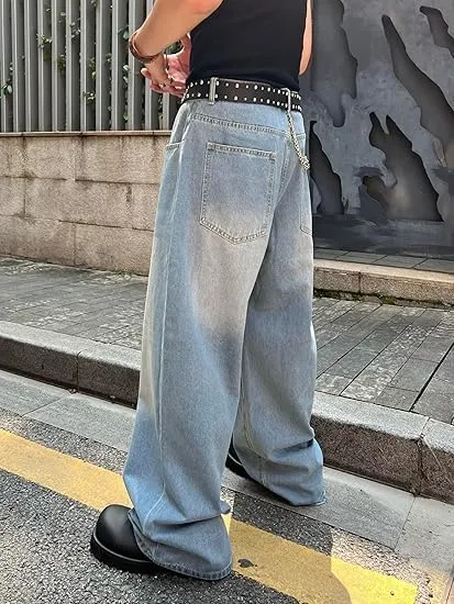 HUNGSON Mens Baggy Jeans for Men Women Wide Leg Denim Pants Casual Loose Fit Long Trousers Streetwear Hip Hop Jeans