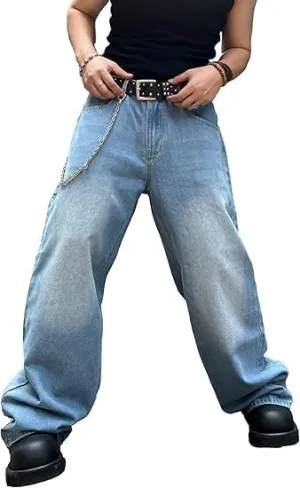 HUNGSON Mens Baggy Jeans for Men Women Wide Leg Denim Pants Casual Loose Fit Long Trousers Streetwear Hip Hop Jeans