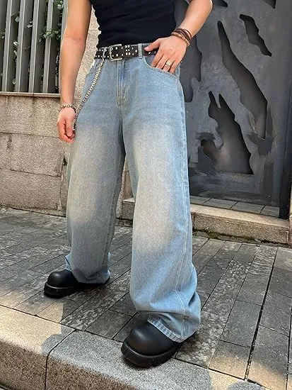 HUNGSON Mens Baggy Jeans for Men Women Wide Leg Denim Pants Casual Loose Fit Long Trousers Streetwear Hip Hop Jeans