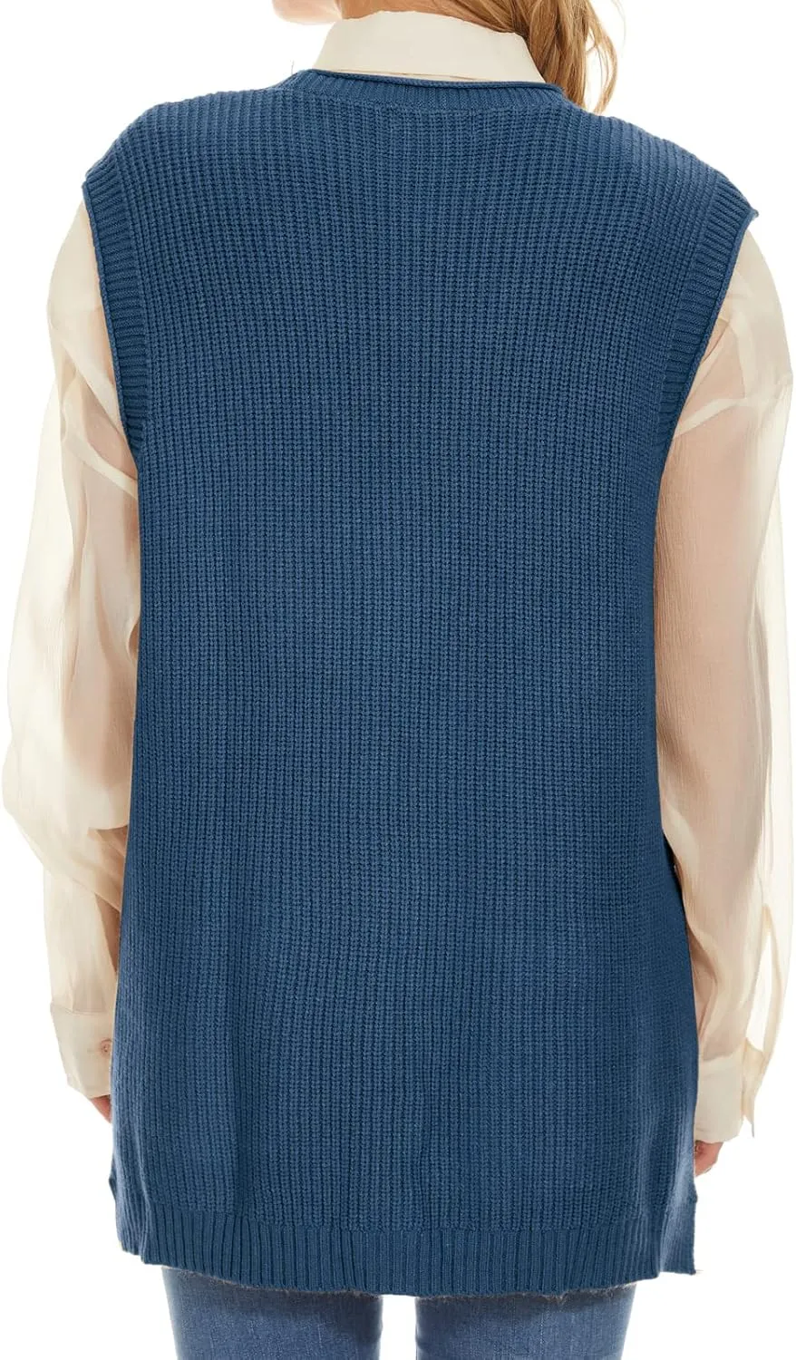 Hyipels Women's Sweater Vest,Long Cable Loose Knitted Sleeveless V Neck Casual Sweaters Tank Top S~XL