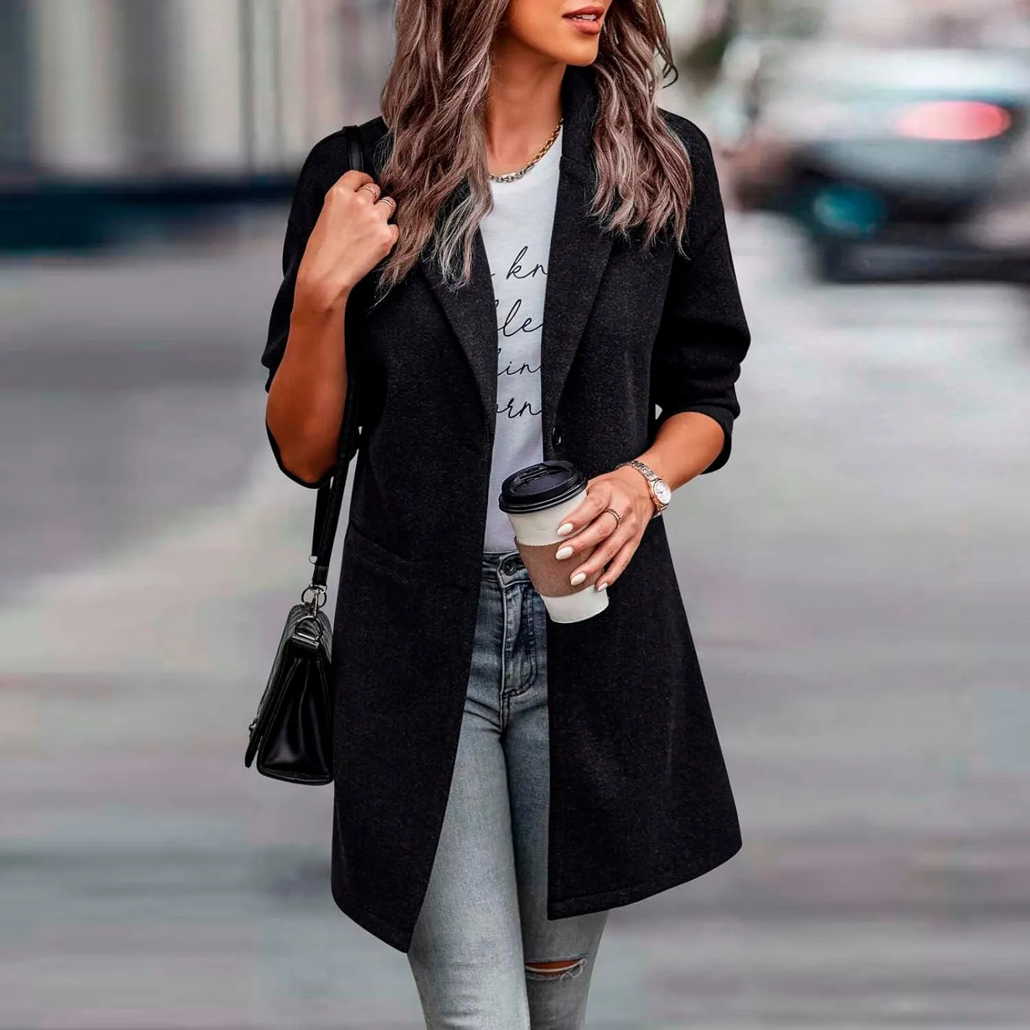 IDEALSANXUN Wool Coats for Women Trendy Fall Winter Mid Blazer Jackets Peacoat Trench Coat Overcoat Outerwear