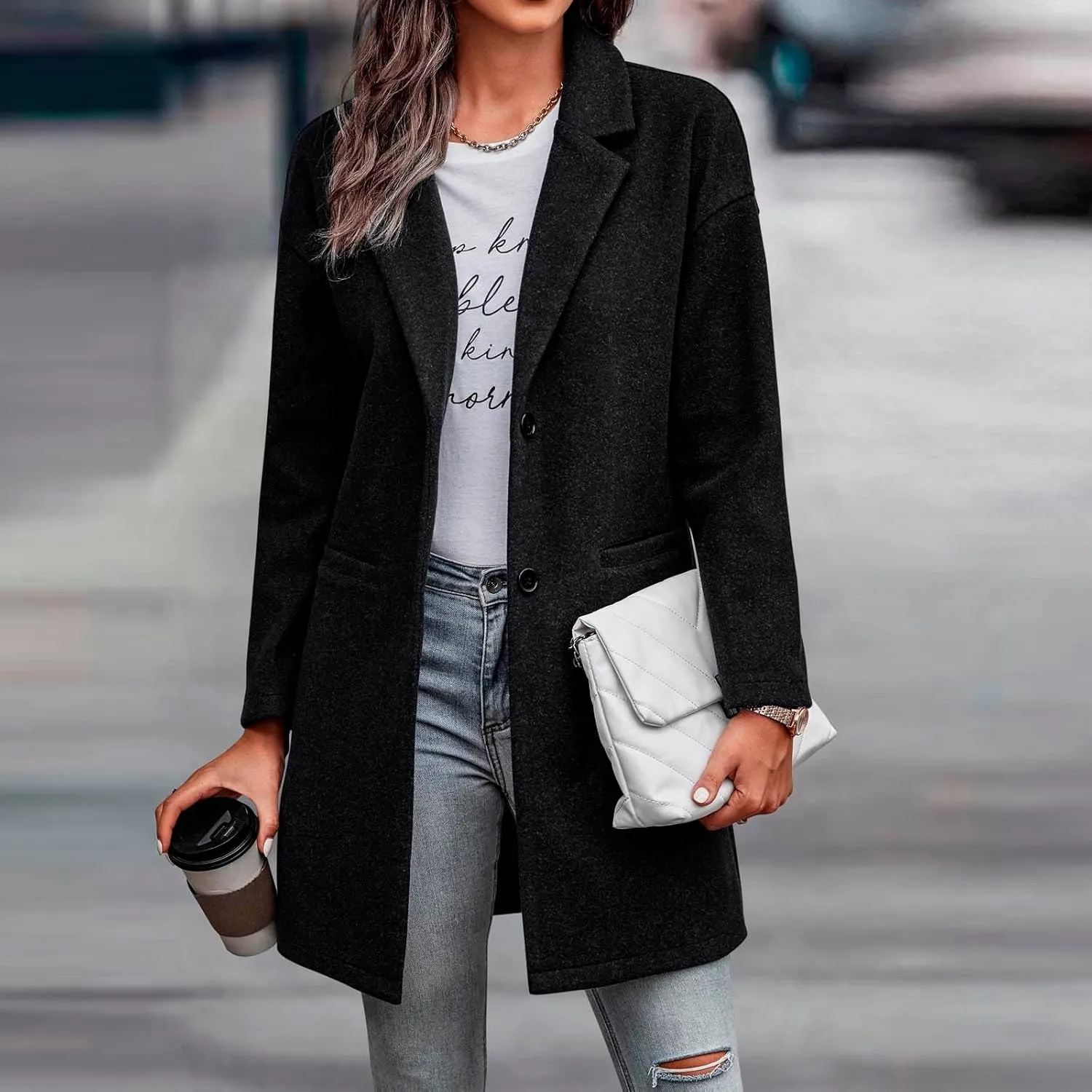 IDEALSANXUN Wool Coats for Women Trendy Fall Winter Mid Blazer Jackets Peacoat Trench Coat Overcoat Outerwear