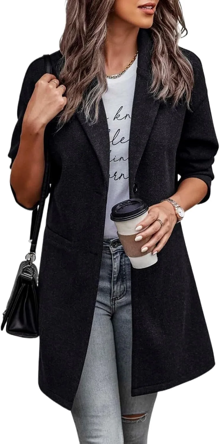 IDEALSANXUN Wool Coats for Women Trendy Fall Winter Mid Blazer Jackets Peacoat Trench Coat Overcoat Outerwear