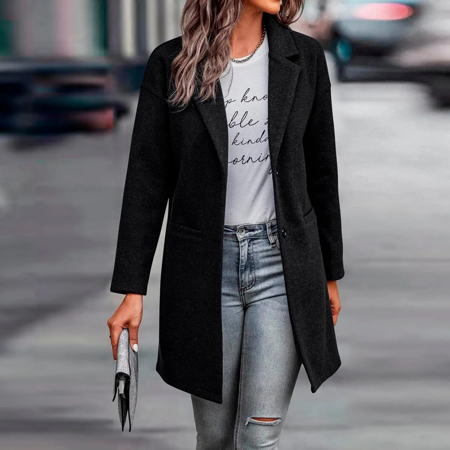IDEALSANXUN Wool Coats for Women Trendy Fall Winter Mid Blazer Jackets Peacoat Trench Coat Overcoat Outerwear
