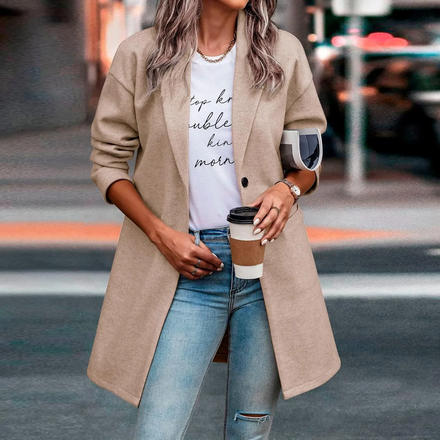 IDEALSANXUN Wool Coats for Women Trendy Fall Winter Mid Blazer Jackets Peacoat Trench Coat Overcoat Outerwear