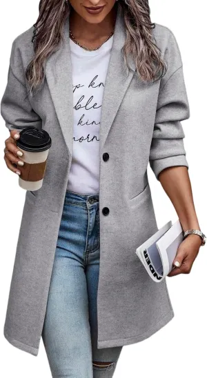 IDEALSANXUN Wool Coats for Women Trendy Fall Winter Mid Blazer Jackets Peacoat Trench Coat Overcoat Outerwear