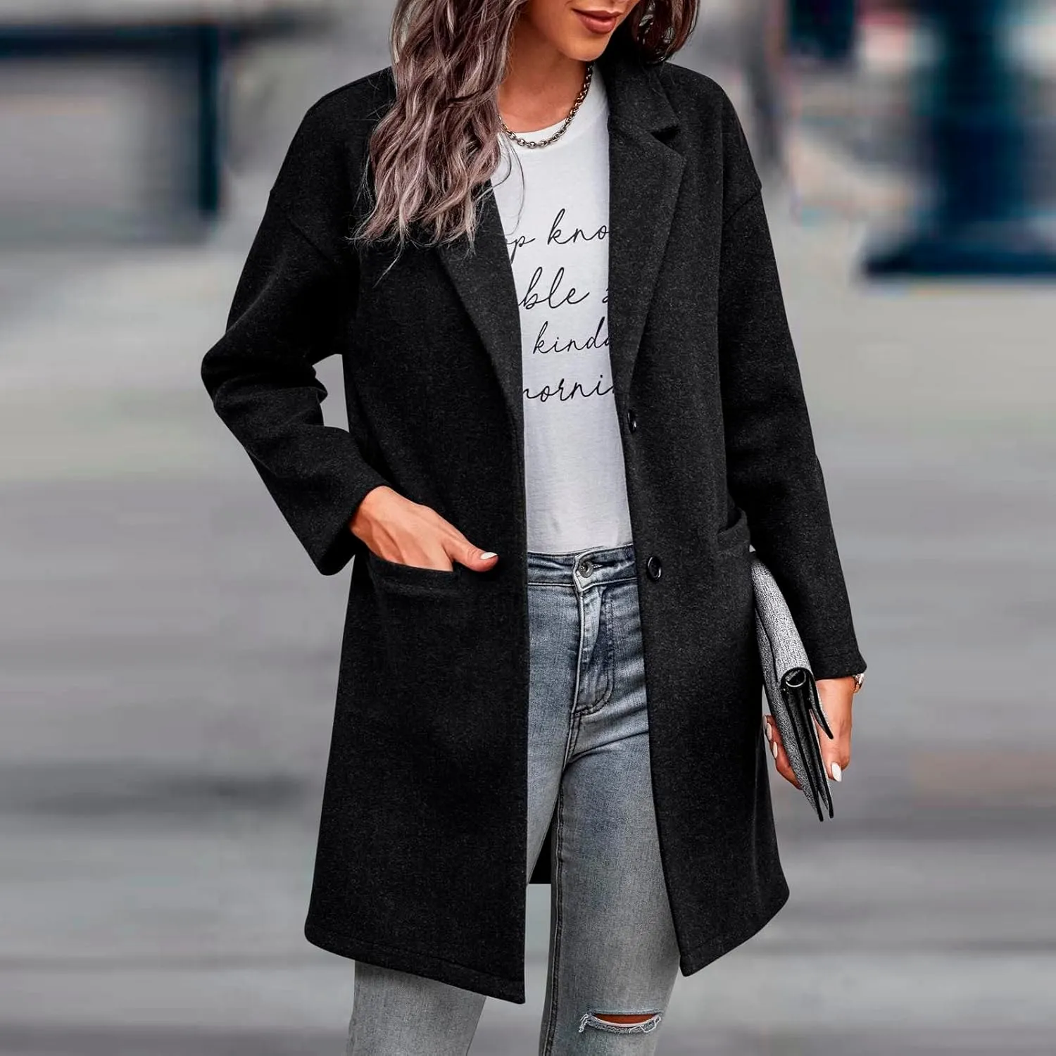 IDEALSANXUN Wool Coats for Women Trendy Fall Winter Mid Blazer Jackets Peacoat Trench Coat Overcoat Outerwear