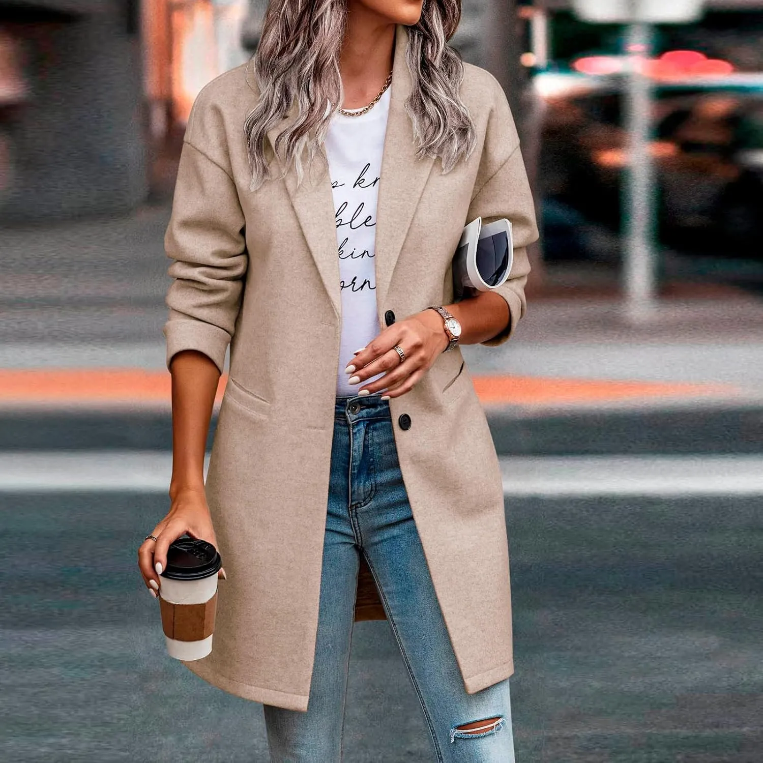 IDEALSANXUN Wool Coats for Women Trendy Fall Winter Mid Blazer Jackets Peacoat Trench Coat Overcoat Outerwear