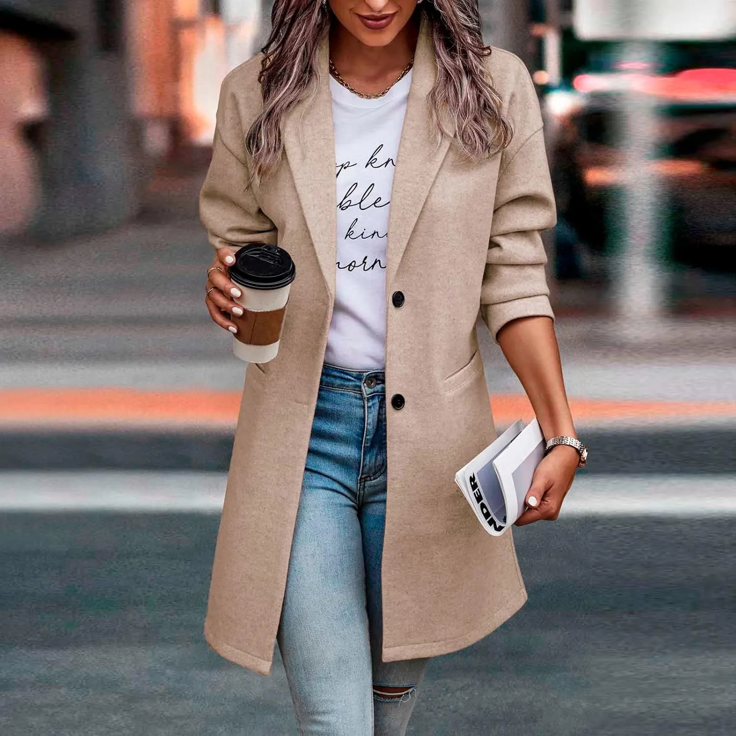 IDEALSANXUN Wool Coats for Women Trendy Fall Winter Mid Blazer Jackets Peacoat Trench Coat Overcoat Outerwear