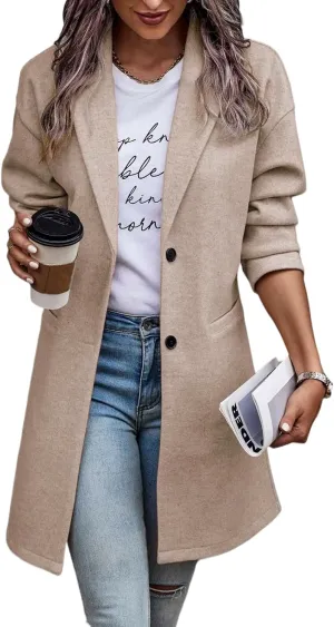 IDEALSANXUN Wool Coats for Women Trendy Fall Winter Mid Blazer Jackets Peacoat Trench Coat Overcoat Outerwear