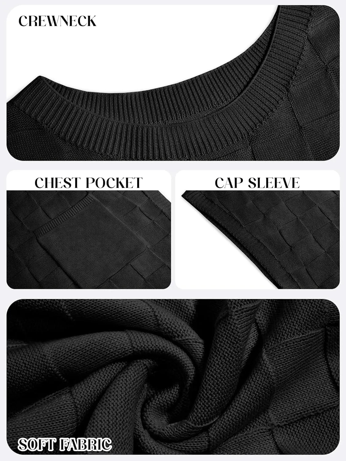 Imily Bela Womens Cap Sleeve Sweater Sleeveless Crewneck Checkered Casual Loose Fit Knit Shirts Pullover Tops