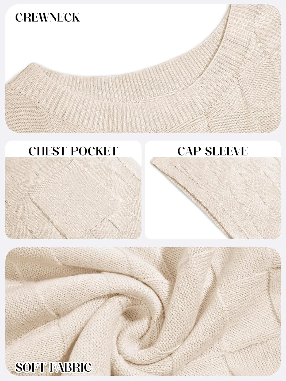 Imily Bela Womens Cap Sleeve Sweater Sleeveless Crewneck Checkered Casual Loose Fit Knit Shirts Pullover Tops
