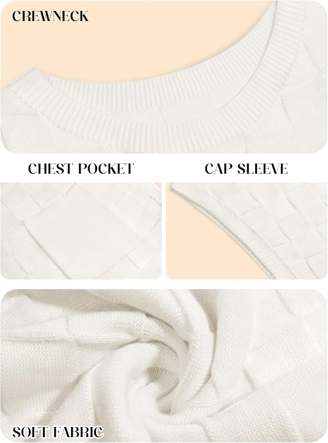 Imily Bela Womens Cap Sleeve Sweater Sleeveless Crewneck Checkered Casual Loose Fit Knit Shirts Pullover Tops