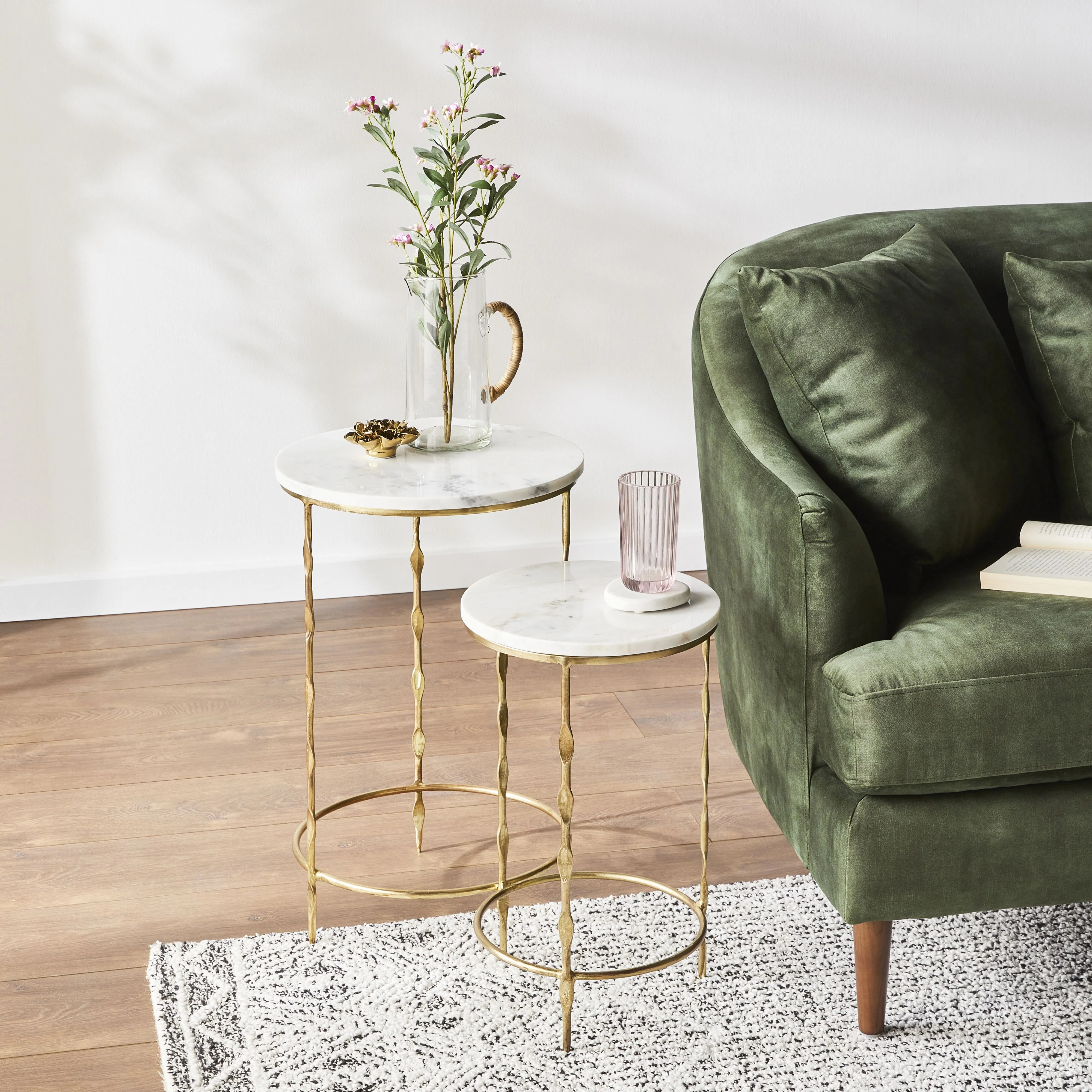 Iron Round Side Table With Marble Top 60cm