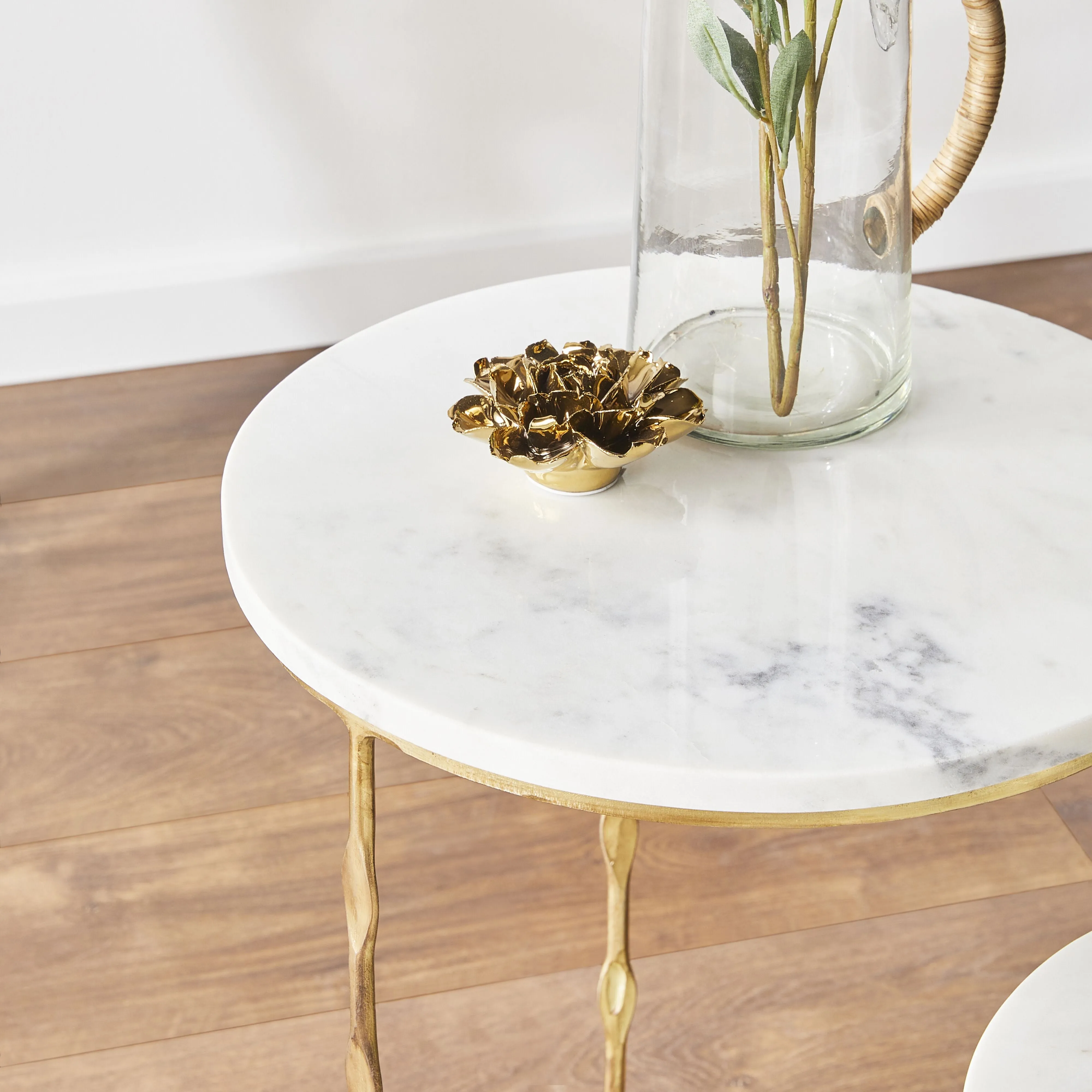 Iron Round Side Table With Marble Top 60cm