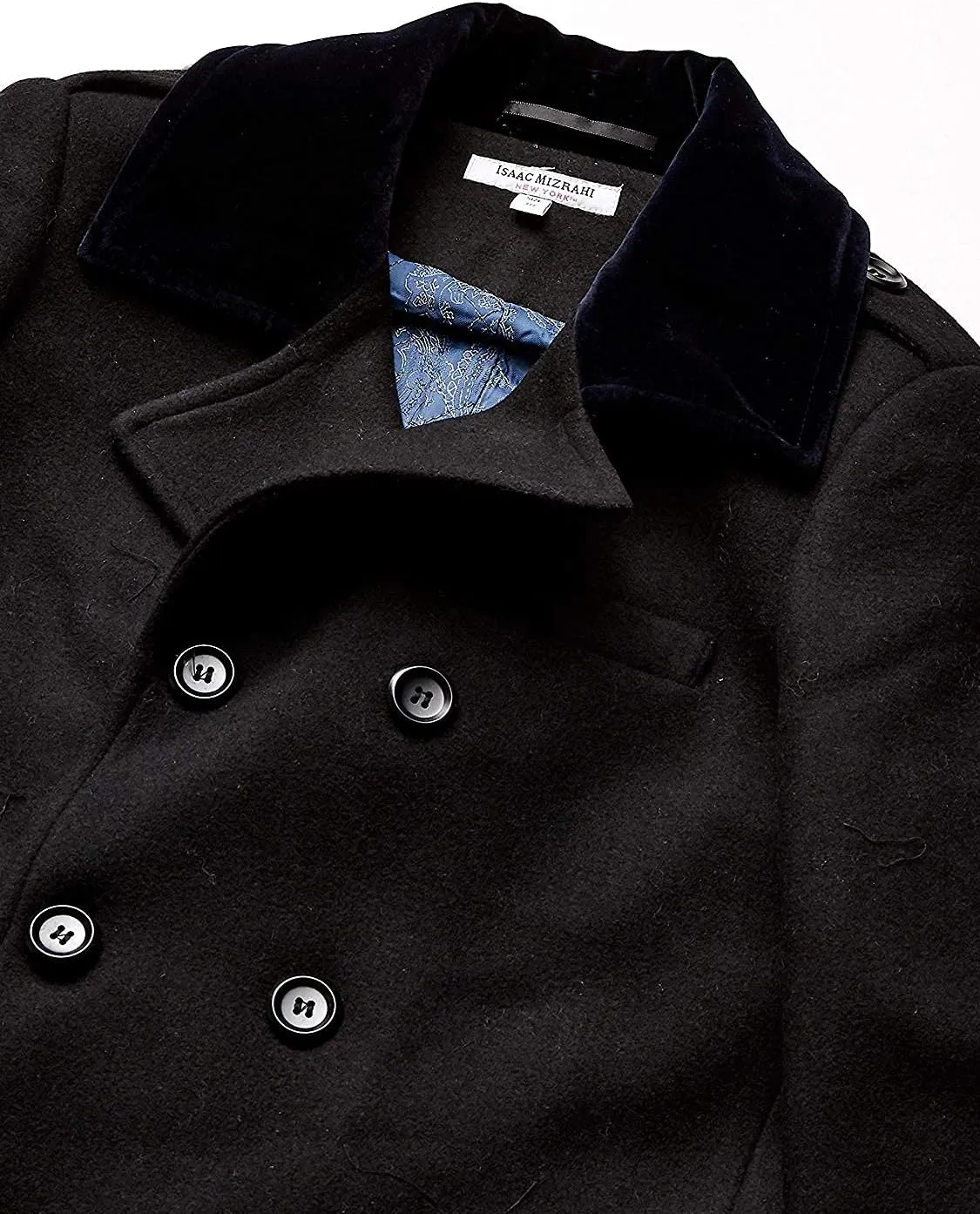 Isaac Mizrahi Boy's 2-20 Velvet Collar Quilt Lined Wool Blend Peacoat