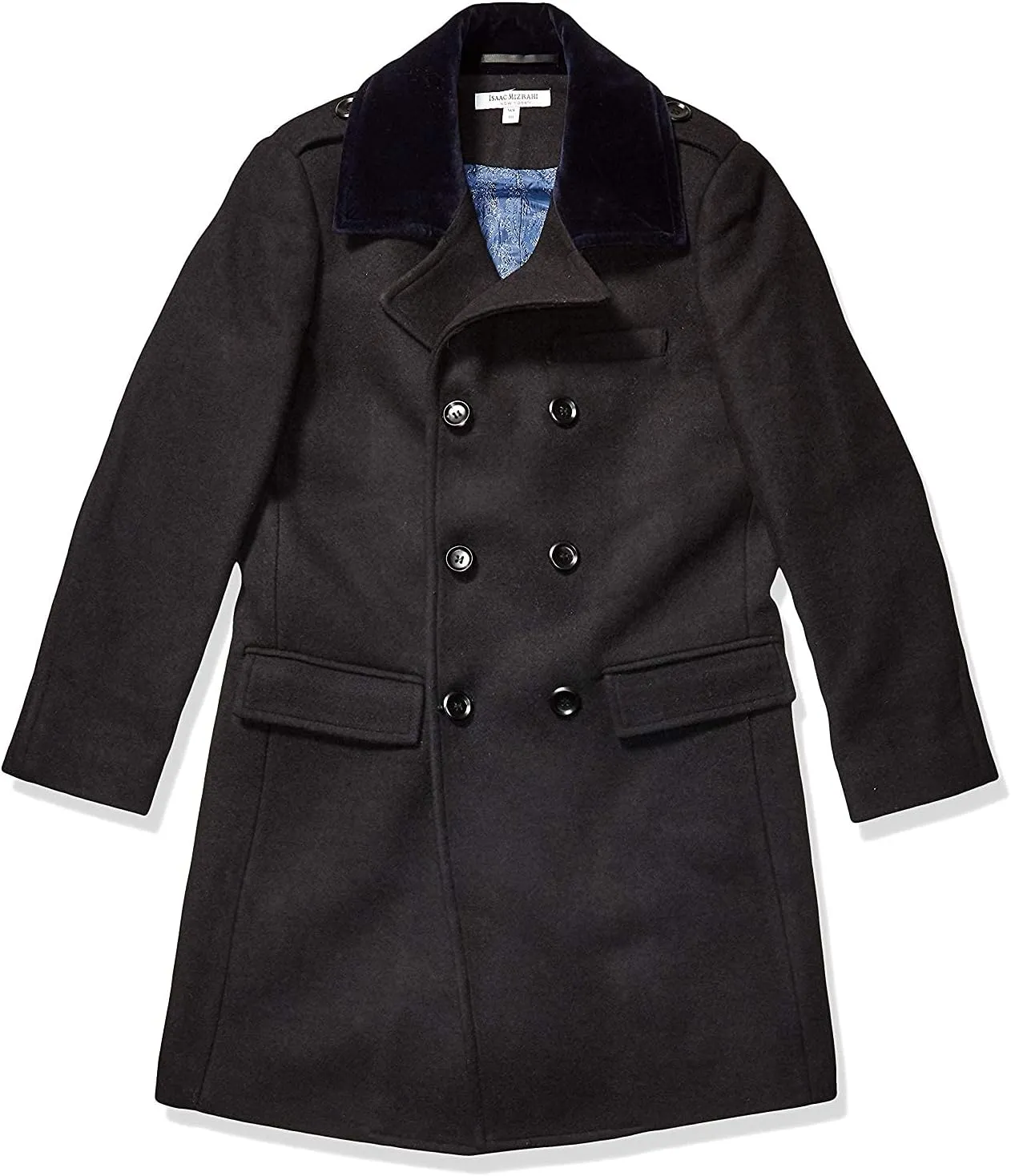 Isaac Mizrahi Boy's 2-20 Velvet Collar Quilt Lined Wool Blend Peacoat