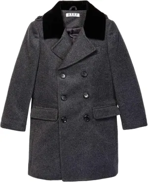 Isaac Mizrahi Boy's 2-20 Velvet Collar Quilt Lined Wool Blend Peacoat