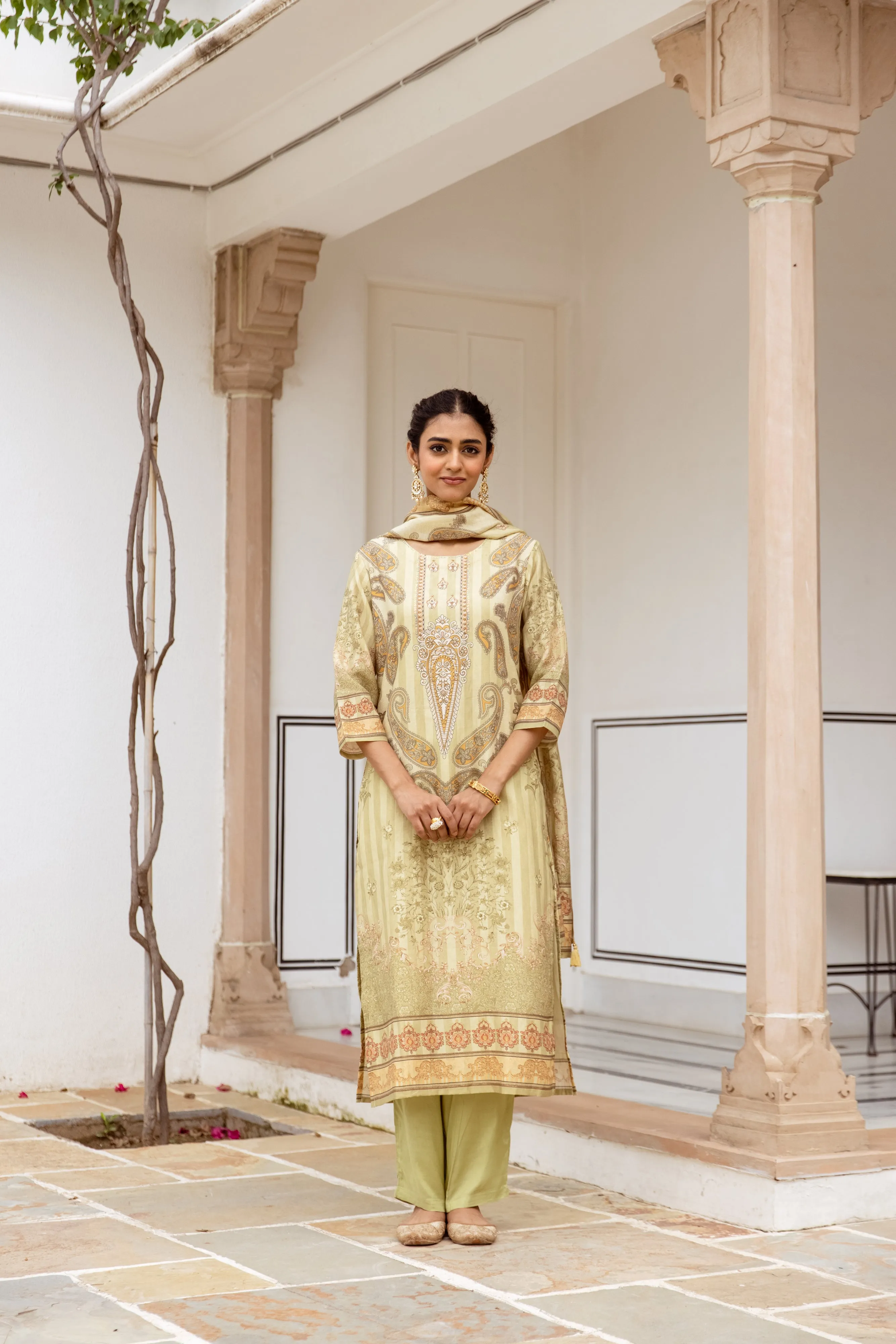 ISHIN Women green MODAL SHIMMER 3pcs kurta set