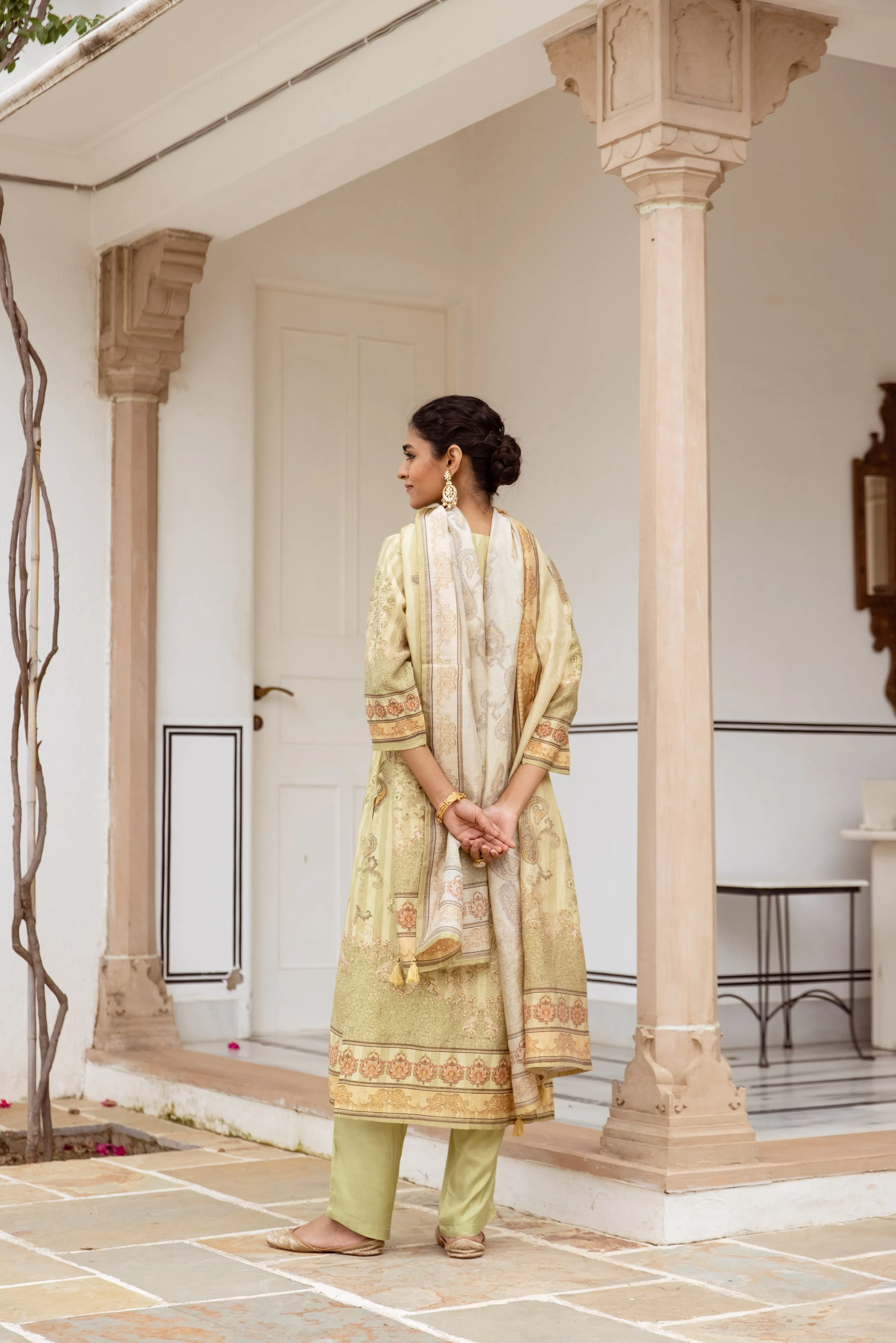 ISHIN Women green MODAL SHIMMER 3pcs kurta set