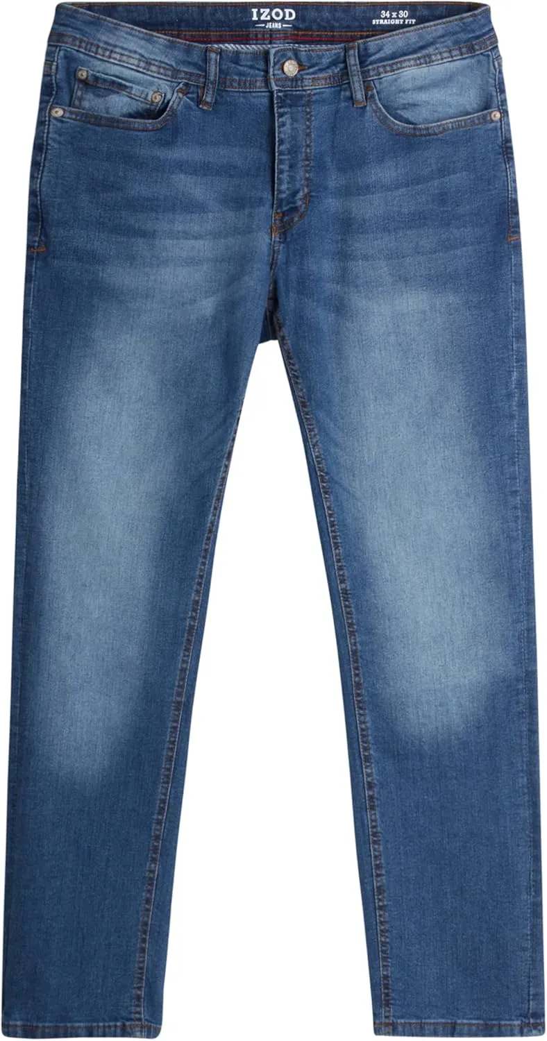 IZOD Men's Straight Leg Jeans - Comfortable Stretch Casual Pull On Denim Jeans for Men - Lightweight Men's Fashion Pants