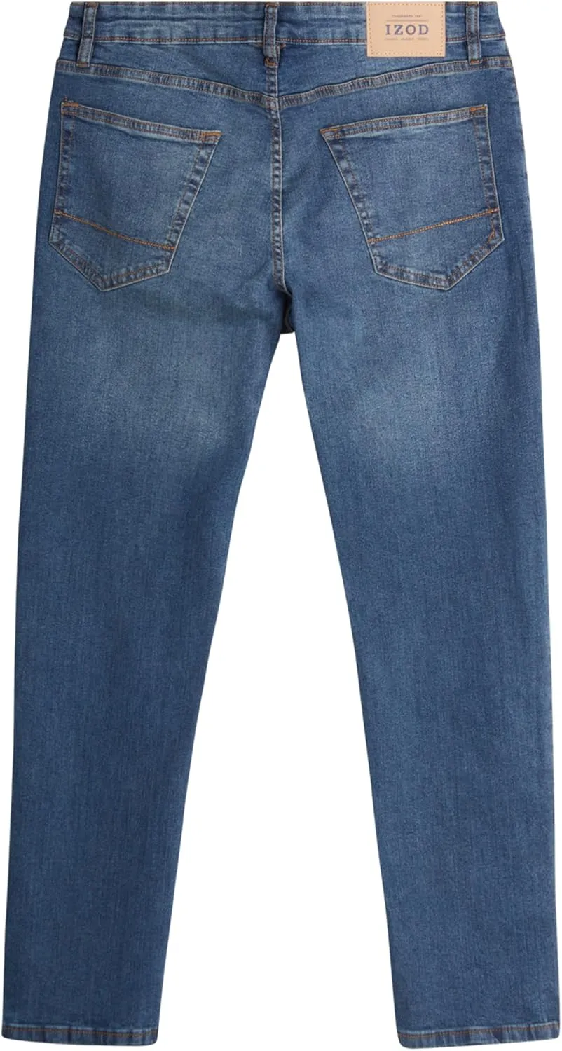 IZOD Men's Straight Leg Jeans - Comfortable Stretch Casual Pull On Denim Jeans for Men - Lightweight Men's Fashion Pants