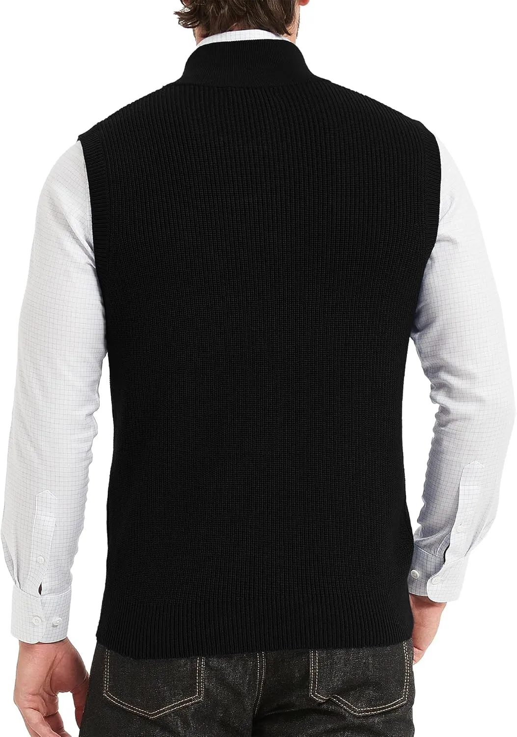Kallspin Mens Thick Wool Blend Sleeveless Cardigans Full Zip Up Knitted Sweater Vest Casual Outerwear