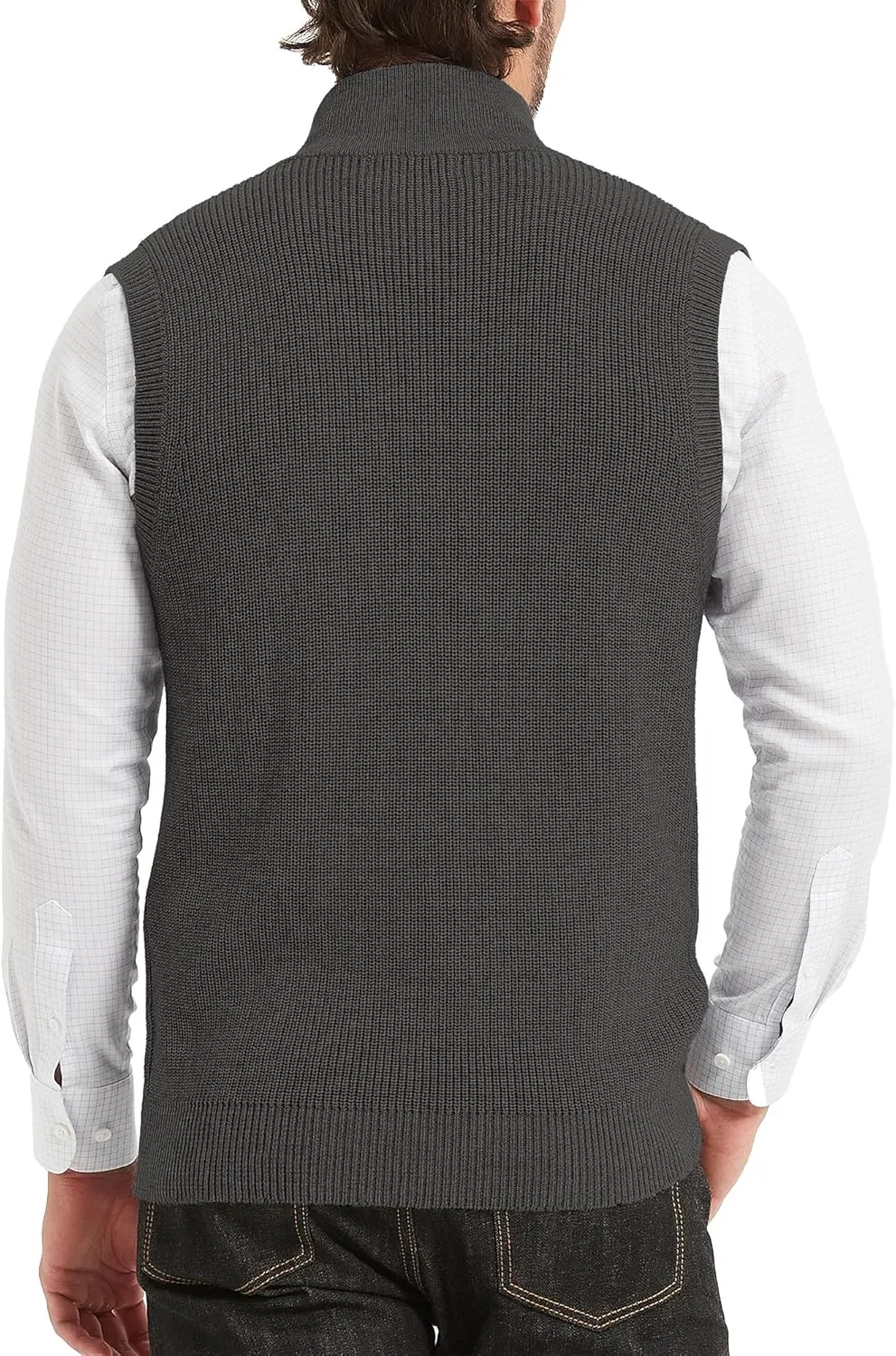 Kallspin Mens Thick Wool Blend Sleeveless Cardigans Full Zip Up Knitted Sweater Vest Casual Outerwear