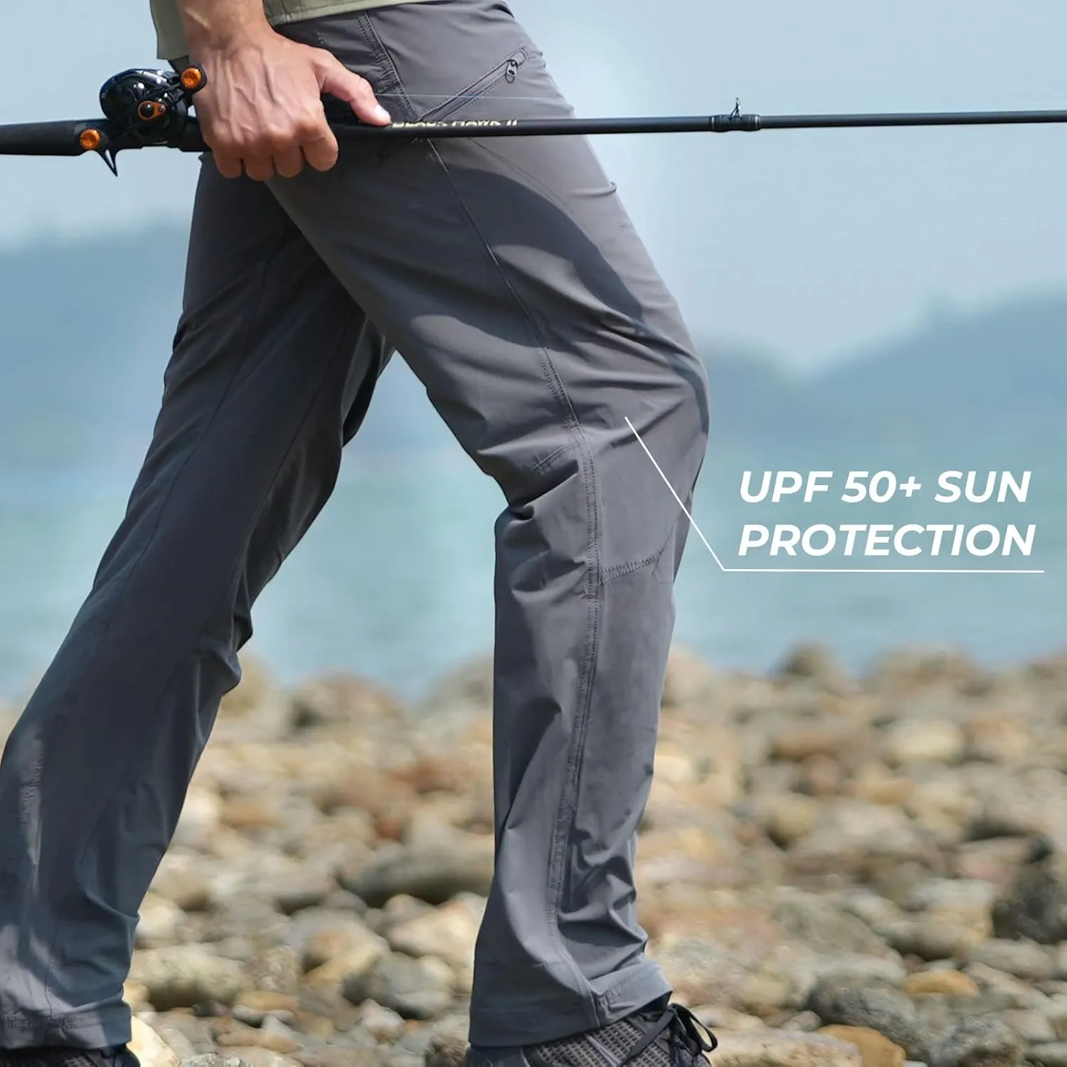 KastKing Wind Crest Fishing Hiking Pants, Water Repellent Lightweight Mens Travel Climbing Pants, UPF 50  Stretch Material