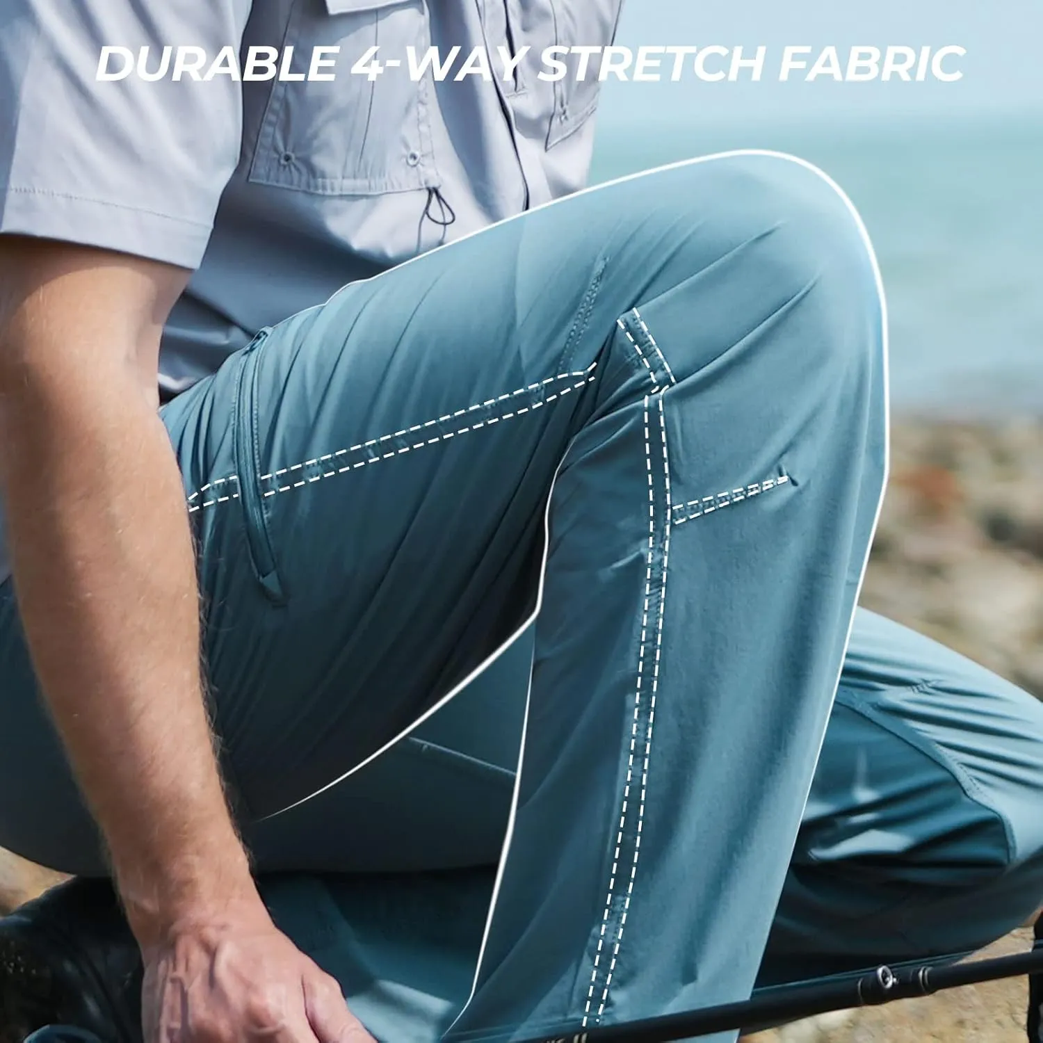 KastKing Wind Crest Fishing Hiking Pants, Water Repellent Lightweight Mens Travel Climbing Pants, UPF 50  Stretch Material