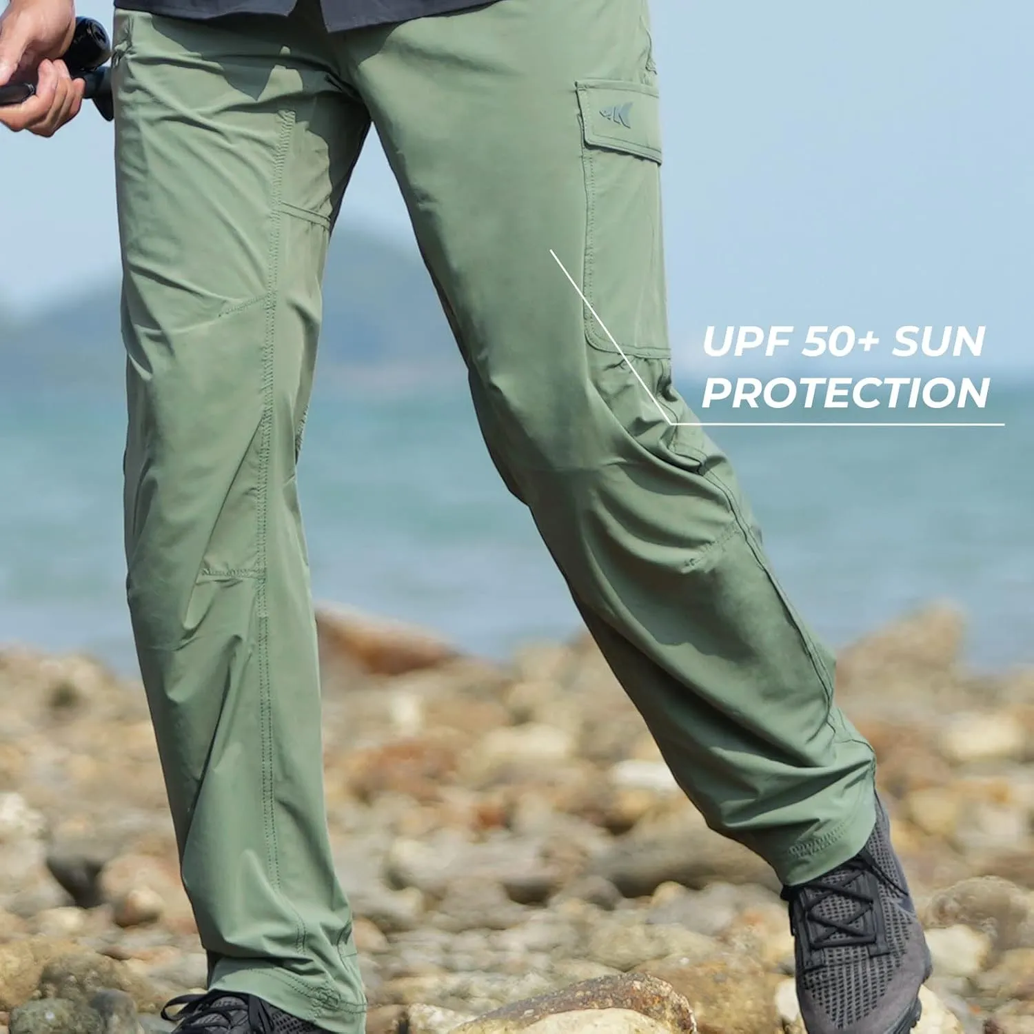 KastKing Wind Crest Fishing Hiking Pants, Water Repellent Lightweight Mens Travel Climbing Pants, UPF 50  Stretch Material