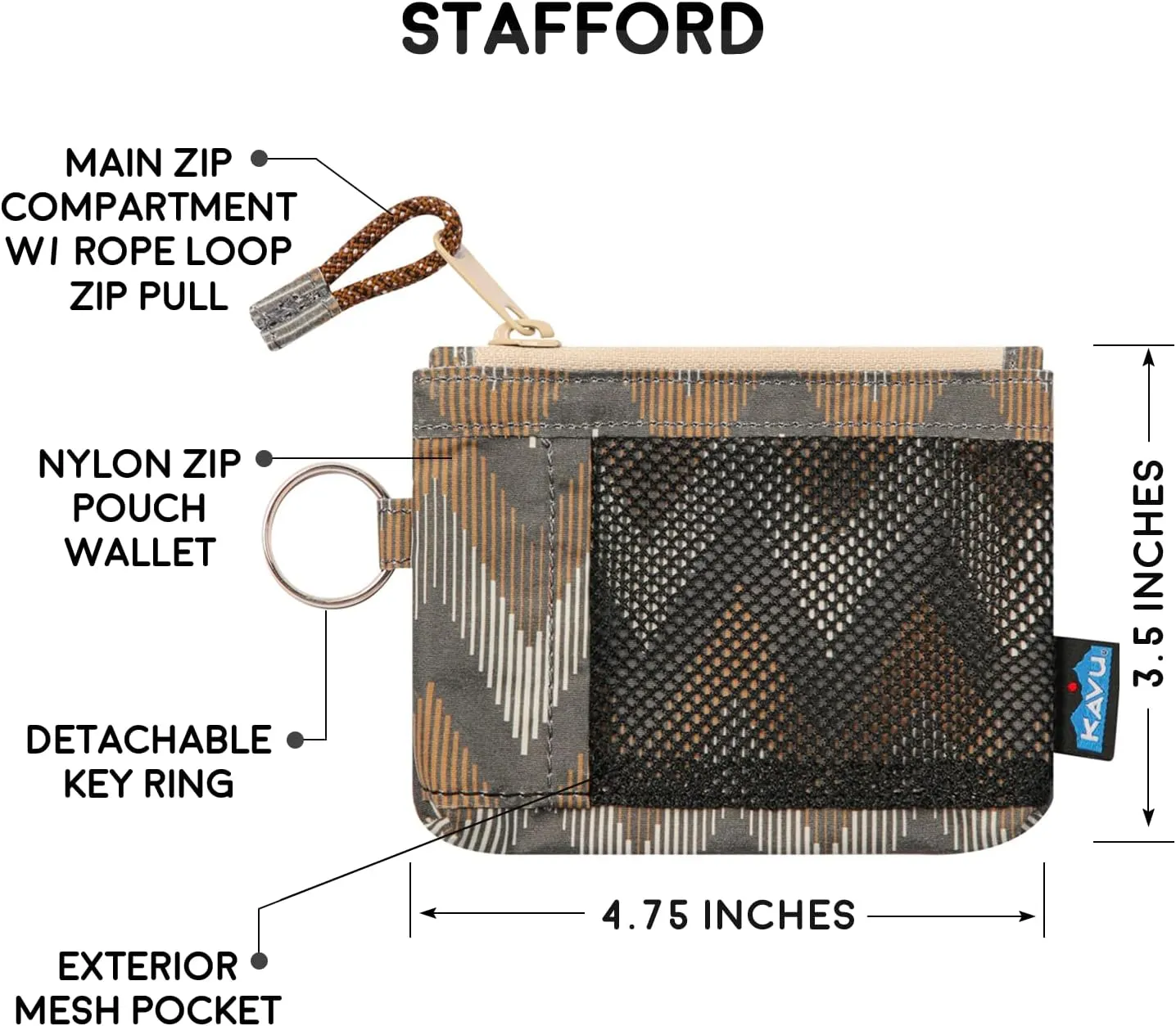 KAVU Stafford Zip Wallet Water Resistant Hiking Pouch - Chevron Peak