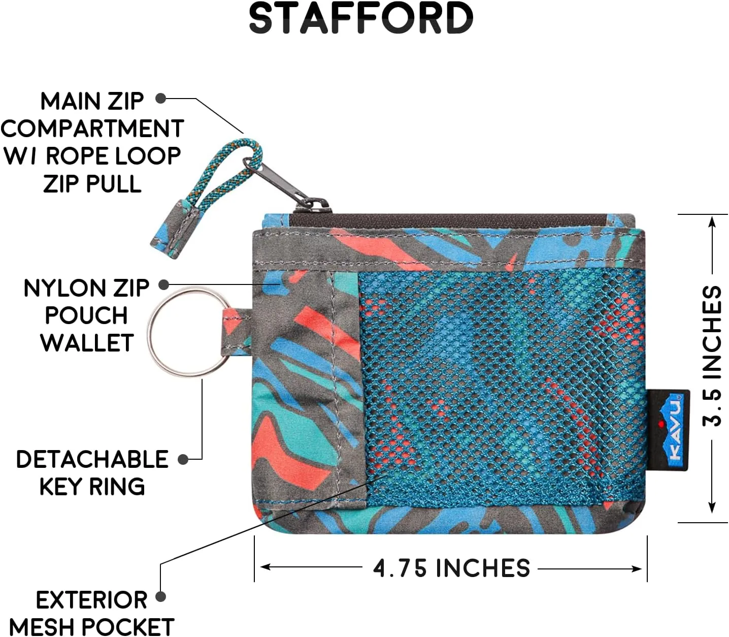 KAVU Stafford Zip Wallet Water Resistant Hiking Pouch - Topo Smash