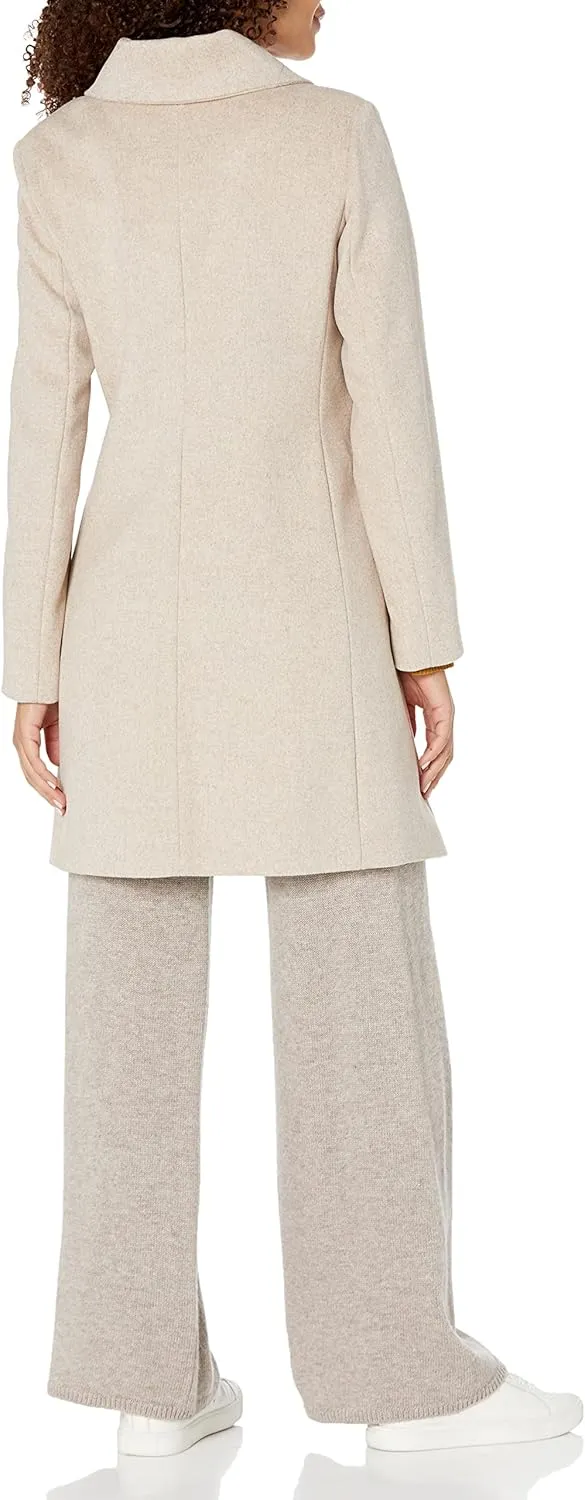 Kenneth Cole Women's Melton Faux Leather Trim Wool Blend Coat