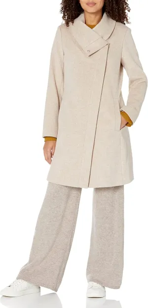 Kenneth Cole Women's Melton Faux Leather Trim Wool Blend Coat